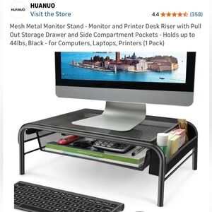 Huanuo Mesh Desk Organizer Monitor Stand with Drawer